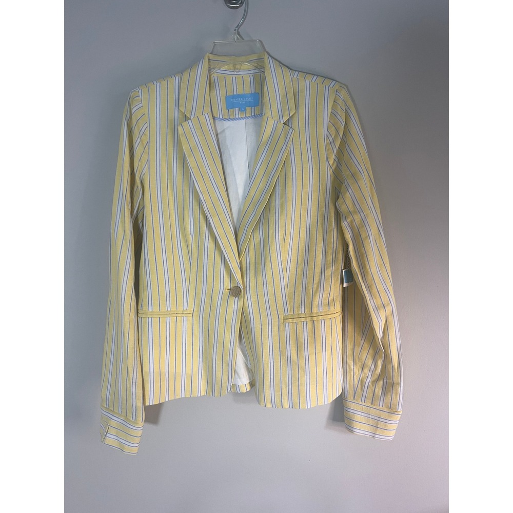 Draper James RSVP Yellow White Striped Linen Blend Blazer Jacket SP22 Small NWT‎